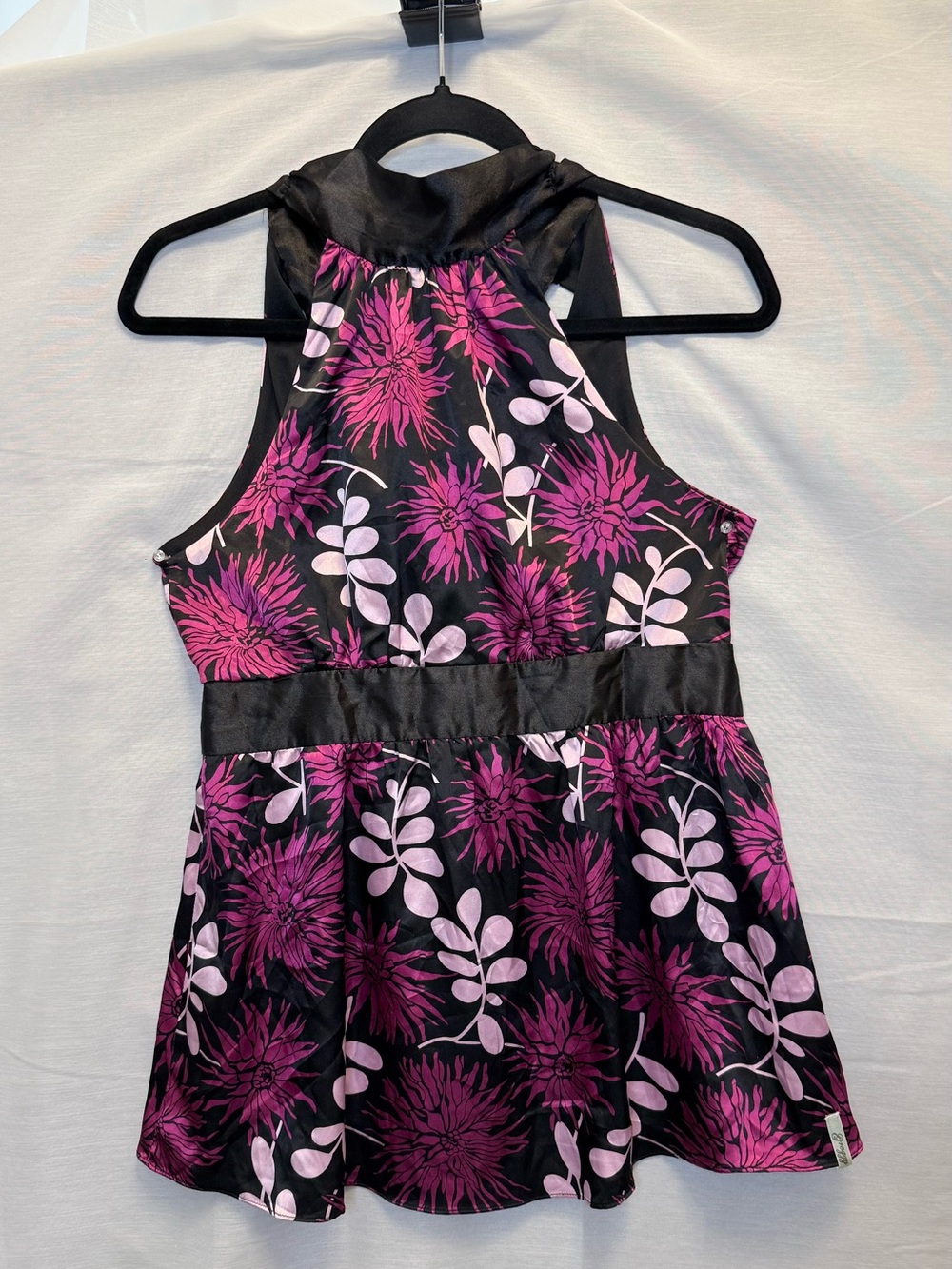 Satin Halter Babydoll Top in Pink Floral Print